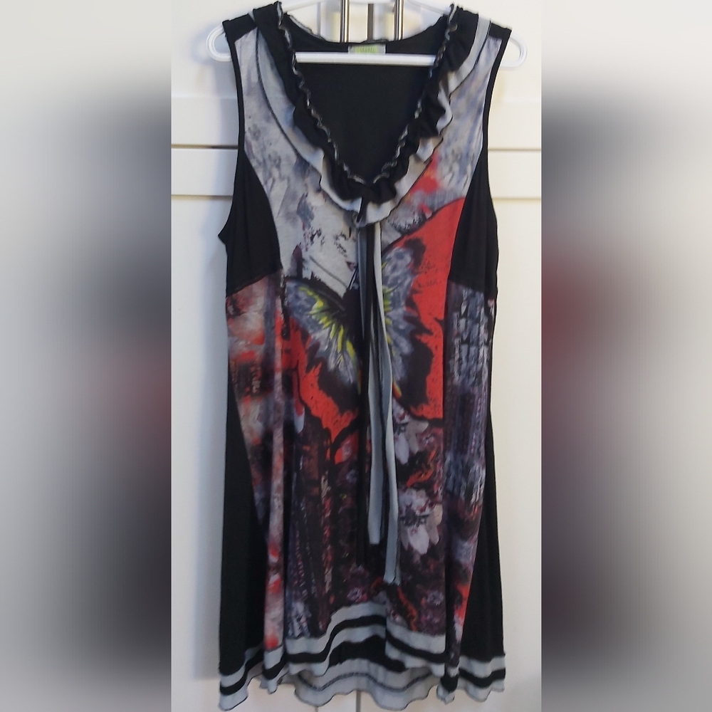 DOLCEZZA Dress Sleeveless V Neck BLACK RED L